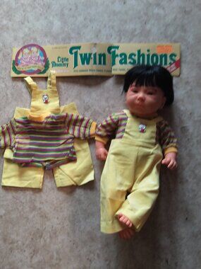 1980s Cabbage Patch Kids TWIN Yellow Overalls Outfits (2), Toy R Us